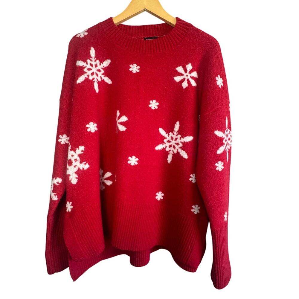 Grace + Karma Red Holiday Snowflake Sweater Women’s 1X Cozy Winter Knit